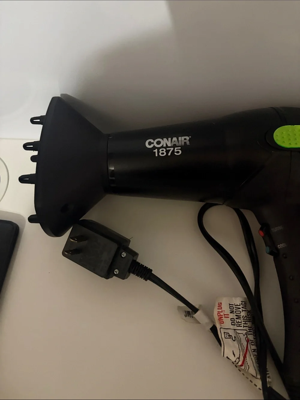 Conair 1875W Black Hair Dryer with Green Accent